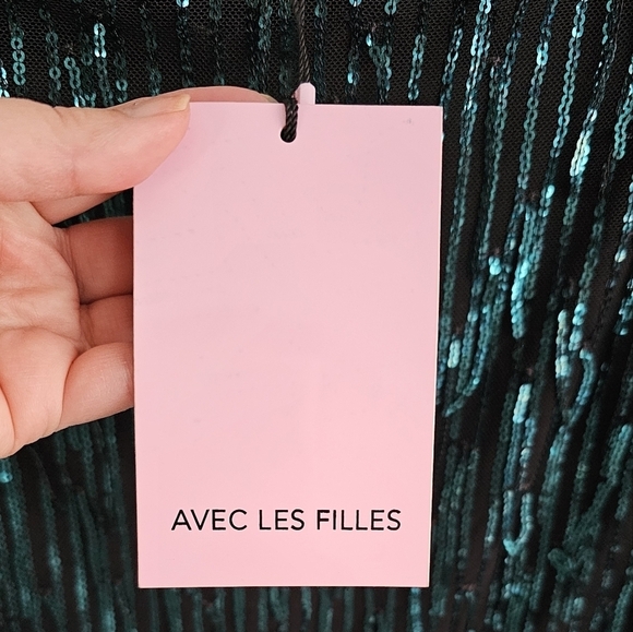 Avec Les Filles Swiftie Esthetic Teal Sequin Fringe Mini Skirt small - Picture 6 of 10